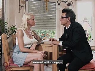 Blonde German milf slammed hard on kitchen table in heat