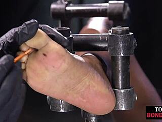 bound black bdsm slave endures foot domination 😈👠