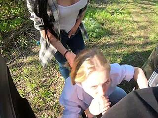 gf loses rock paper scissors sucks stranger's huge cock deep in forest epic facial payoff