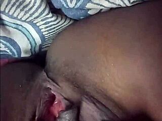 White guy gropes black girl's tight wet pussy close