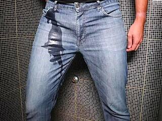 Guy Soaks Jeans in Pee Before Outdoor Cumshot