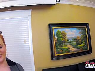 Busty ginger Carolyn deepthroats cock while toying her shaved pussy 😘💦