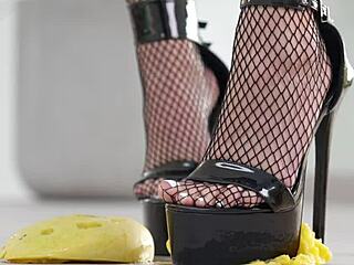 PETITE GIRL Crushes Fruits in HIGH HEELS Foot Fetish Crush