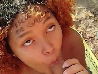 Risky beach blowjob ends with facial cumshot blast