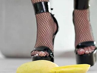 PETITE GIRL Crushes Fruits in HIGH HEELS Foot Fetish Crush