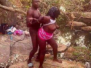 perfect boobed country babe roughly fucked by the stream