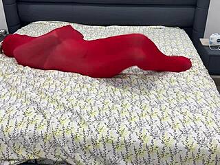 Pantyhose bondage cocoon locks her tight in shiny encasement