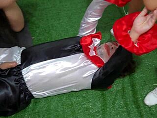 uhh clown bangs two busty curvy halloween party chicks