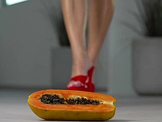 PETITE GIRL Crushes Fruits in HIGH HEELS Foot Fetish Crush
