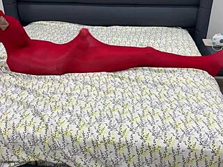 Pantyhose bondage cocoon locks her tight in shiny encasement