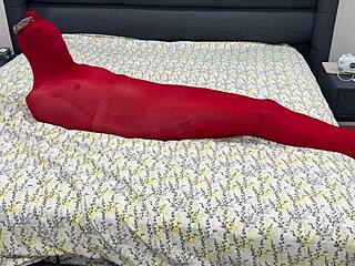 Pantyhose bondage cocoon locks her tight in shiny encasement