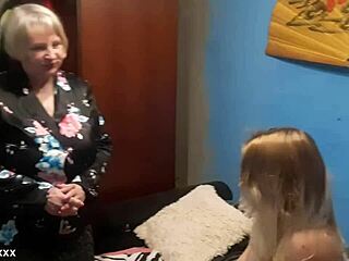 a busty mature granny tempts her curvy neighbor into steamy licking session