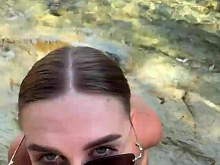 blonde stranger's sloppy deepthroat blowjob ends with beach cum facial on tits