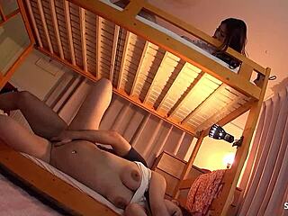 japanese teen sneaks in on ffm threesome, joins rough creampie fuck uncensored