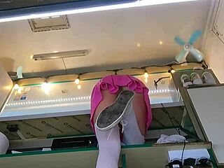 Boss Fingers Sexy Shop Assistant's Wet Shaved Pussy While Customer Watches