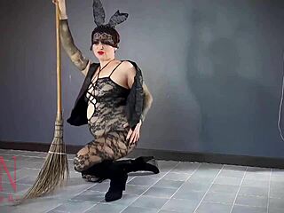 Halloween witch regina noir rips velma pantyhose for juicy pussy tease 🎃👻