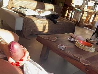 Cat Strokes Cock Until Massive Cum Blast