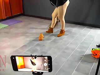 Halloween witch regina noir rips velma pantyhose for juicy pussy tease 🎃👻