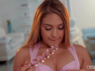 blonde latina with natural tits craves glass dildo deep