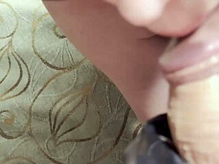 she spreads wide letting thick cum coat her creamy shaved pussy lips up close in bedroom