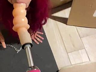 whoa sex machine rams huge dildo down teen cat girl's throat