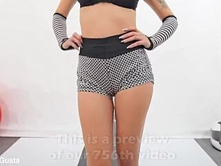 dig this long-tongue busty brunette's ass workout!