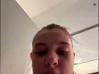 Horny BBW teen fingers shaved tight pussy hardcore in public changing room