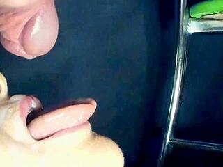 Mature milf sensual blowjob ends with cum in mouth closeup