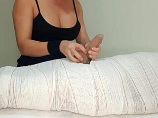 part 1 mummified oiled handjob interrupted by two-minute cum explosion for muscular slave