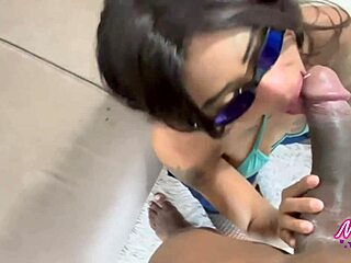 Fresh from shower, two huge black cocks throatfucked and creampied