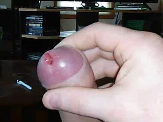 guy strokes hard watching hot tranny solo cumshot action