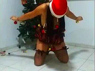 bound christmas slave chokes on humiliating gags