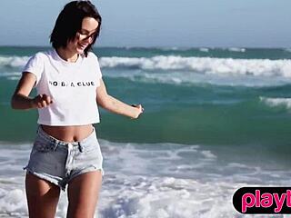 wanna see this petite brunette and asian milf strip naked outdoors?