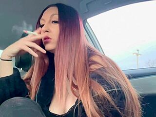 italian milf artemisia flashes big tits nipples smoking in car 🚬😘