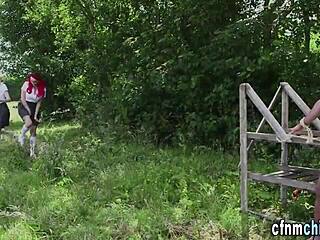 cfnm brit students humiliate with sloppy dick sucking handjobs