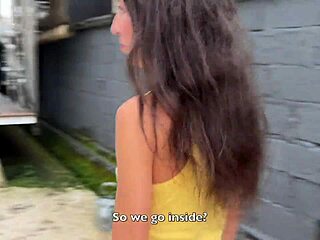 Cute Skinny Teen Rides Stranger's Cock in Forest Creampie