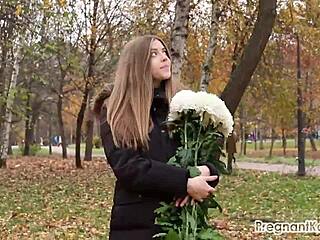 Nine-months pregnant russian teen craves outdoor fetish walks