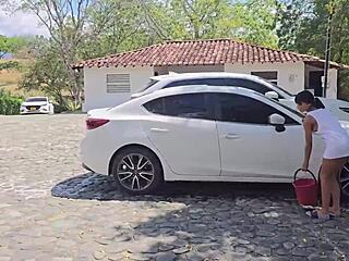 colombian athenea rose moans as max betancur's big cock pounds her in public car wash