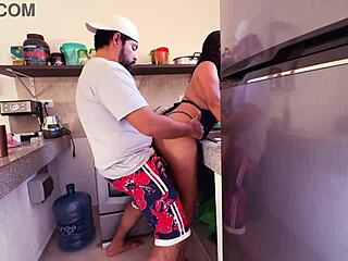 mexicana cutie cooks in thong gets ass licked and fucked hard