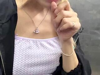 asian exhibitionist flashes and masturbates in public elevator surprise