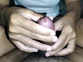 my friend's wife gives expert handjob to completion