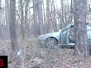 sublime blonde slut's anal pounding in forest car ride