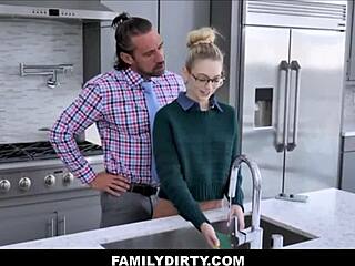 Skinny blonde teen's tight pussy takes jealous stepdad's huge dick! 🔥