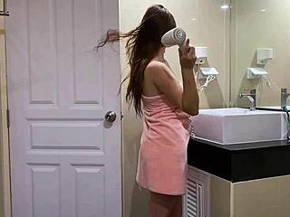 couple roleplays as friends in bathroom natural tits creampie rough