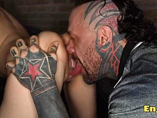 Hot Brunette Endures Raunchy Hardcore Pounding from Tattooed Lover