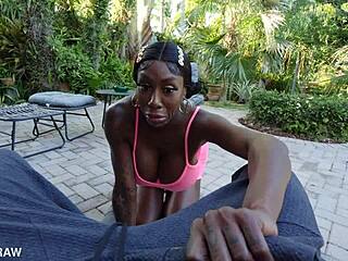 erotic ebony mistique glistens with hot cum drenching her big tits