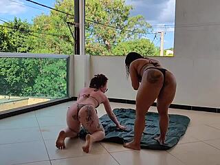 two juicy big tits babes need talented stud to fill air mattress wet pussies