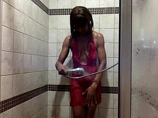 ginger milf soaks pink lace panties in steamy shower play umm wet..