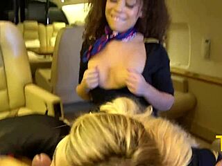 Teddy Tarantino's triple blowjob from horny flight attendants Kiki and Emma