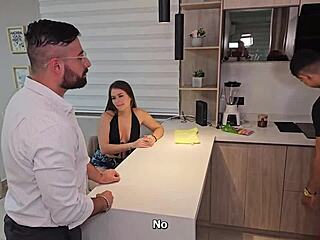 colombian babe sneaks housekeeping fuck with couple's girl shaking ass behind husband's eyes